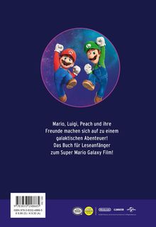 Mario, Luigi, Peach und Freunde erleben ein galaktisches Abenteuer. Buch für Leseanfänger zum Super Mario Galaxy Film! Illustration zeigt Mario und Luigi.