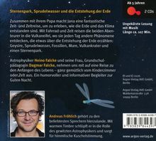 Titel: "Sternenpark, Sprudelwasser und die Entstehung der Erde". Beschreibung einer abenteuerlichen Zeitreise mit Jana. Ab 5 Jahren. Ungekürzte Lesung, 107 Minuten. Enthält zwei CDs. Image eines Astrophysikers und einer Libelle.