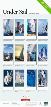 "Under Sail", Segelkalender 2027, zeigt beeindruckende Segelboote in dynamischen Szenen und beeindruckenden Landschaften.