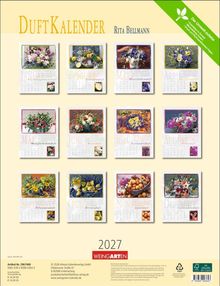 Duftkalender 2027 von Rita Bellmann, mit Blumen und Obstmotiven für jeden Monat. Umweltfreundliches Papier.