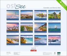 „ostSee“, „Cornelia und Ramon Dörr“. Zwölf Landschaftsfotos von der Ostsee, darunter Leuchttürme und Strände.
