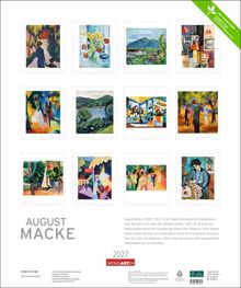 Die Texte enthalten die Namen der Gemälde von August Macke, Kalenderjahr 2027 und Weingarten Verlag. Enthaltene Kunstwerke.