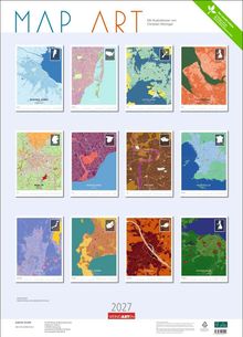 "MAP ART", "Mit Illustrationen von Christian Müringer." Kalender mit zwölf farbigen Stadtplänen, 2027 Weingarten.