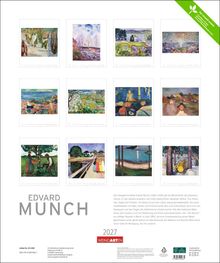 Oben grün: "Der Umwelt zuliebe...". 
Edvard Munch Kalender 2027 Cover mit Gemäldevorschau in zwei Reihen.