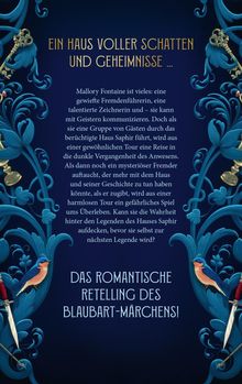 Ein Haus voller Schatten und Geheimnisse, ein romantisches Retelling des Blaubart-Märchens. Blaue florale Verzierungen.