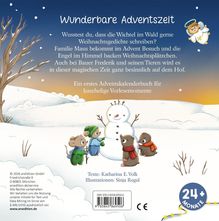 "Wunderbare Adventszeit" ist der Titel. Darunter stehen winterliche Szenen mit fröhlichen Tieren und einem Schneemann.