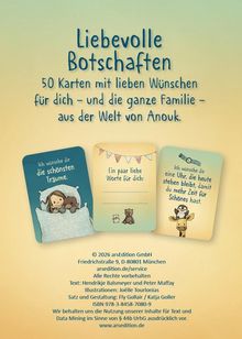 Text: "Liebevolle Botschaften. 50 Karten mit lieben Wünschen." Drei Karten mit kindlichen Illustrationen darunter.