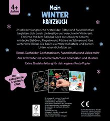 Text: „Mein Winter Kratzbuch“, ab 4 Jahre. 24 Kratzbilder, Rätsel, Ausmalmotive. Extra: Anleitung für Kratz-Papier. Enthalten: Bambus-Stick.