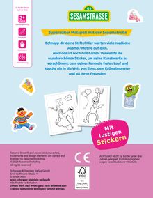 Text oben: "Supersüßer Malspaß mit der Sesamstraße".  
Illustration: Bunte Sesamstraße-Charaktere und Ausmalbilder.