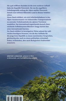 Ein Text erklärt die Geschichte der 1926 eröffneten Raxbahn als erste Seilbahn Österreichs, umgeben von Berglandschaft.