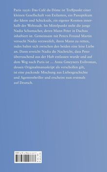 Text beschreibt eine Handlung in Paris 1936 um Nadia Schumacher, deren Mann inhaftiert ist. Hintergrund in Blau. ISBN unten.