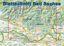 „Blattschnitt Bad Sachsa“ in blauer Schrift. Karte mit Ortsnamen: Bad Lauterberg, Barbis, Bad Sachsa, Walkenried.