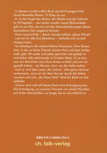 Ein Text in weißer Schrift auf braunem Grund beschreibt ein Buch, das Ermutigung und Friedensthemen behandelt. Darunter "ISBN 978-3-89568-334-3" und "ch. falk-verlag".