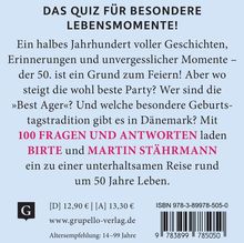 DAS QUIZ FÜR BESONDERE LEBENSMOMENTE! 100 FRAGEN UND ANTWORTEN. Ein blaues Cover mit schwarzem Text und Preisangaben.