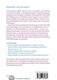 Titel: "Hochsensibel – oder etwas anderes?"  
Beschreibung: Eine Textpassage über Hochsensibilität und ihre Differenzierung.  
Logo: "Festland Verlag" mit Website.  