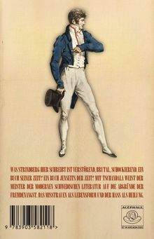 "Was Strindberg hier schreibt ist verstörend, brutal, schockierend..." Darunter eine Illustration eines Mannes in historischer Kleidung.