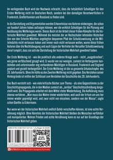 Das Bild zeigt einen Text über die historische Schuld am Ersten Weltkrieg, die nicht in Deutschland, sondern in anderen Ländern liegt. Am unteren Rand sind ein ISBN-Code, ein QR-Code und Preisangaben zu sehen.