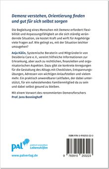 "Demenz verstehen, Orientierung finden und gut für sich selbst sorgen" steht oben. Unten links PAL-Verlag Logo. Barcode rechts.