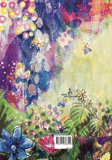 Text: "WELT ENTDECKER." Bunte Illustration mit Blumen, Schmetterlingen und abstrakten Formen in leuchtenden Farben.