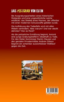 "Das Pestgrab von Eutin" steht oben. Beschreibt eine spannende Ermittlung bei einem Ausgrabungsort. Unten: ein Grabungsfoto.