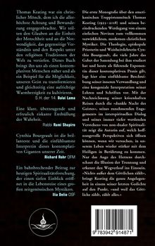 Texte loben Thomas Keating und eine Monografie über ihn. Zitate von Dalai Lama, Rami Shapiro und anderen. Ein stilisiertes Logo ist unten links.