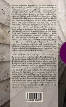 Text über Aurelius Augustinus, seine spirituelle Reise und Suche nach Gott. Hintergrund aus Stein, Barcode unten.