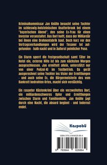 Ein Küstenkrimi über ein verzweifeltes Dorf und Ermittlungen bei einem Todesfall. ISBN und Logo "Kaspabü". Dunkler Hintergrund.