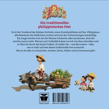 Ein traditionelles philippinisches Fest wird beschrieben. Illustration: Ein Junge auf einem Wasserbüffel zieht Gemüse.