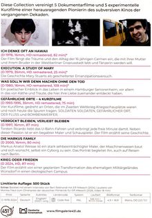 Diese Collection vereint 5 Dokumentarfilme und 5 experimentelle Kurzfilme einer subversiven Kino-Pionierin.
