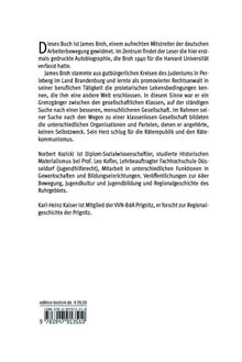 Widmung an James Broh, beschrieben als Anwalt und Kämpfer für die Arbeiterbewegung. Biografie von 1940 ist zentrales Thema.
