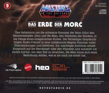 Texte: 
"Masters of the Universe"
"Das Erbe der Morc"
Beschreibung: He-Man gegen ein kriegerisches Kult-Rätsel. Spannung in Eternia.  
Logos: Masters, Mattel, Retrofabrik.
