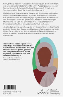 Texte über drei Frauen: Kemi, Brittany-Rae, Muna. Thema: Rassismus, Klassismus. Unten rechts ist eine abstrakte Illustration.