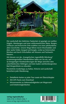 Ein Text beschreibt die malerische Landschaft des Taubertals mit Burgen und historischen Orten. Oben ein Bild eines Weinberges.