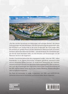 Text beschreibt die Geschichte der GBG in Mannheim. Luftaufnahme einer Stadtlandschaft. Logos "FREUNDESKREIS" und "MARCHIVUM".