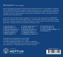 Album "Horizonte" von Frank Tuppek mit 16 Entspannungstiteln, Trackliste und Dauer, Logo von NEPTUN unten links.