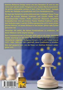 Text über Matthias Blübaums Schach-Erfolge. Im Hintergrund Schachfiguren und eine EU-Flagge.