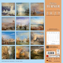 "William Turner 16 Month Calendar 2027 International Holidays." Kunstwerke meist mit maritimen Szenen.