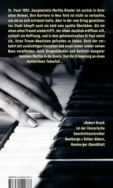 Text über eine Jazzpianistin, die in St. Pauli 1951 mit Kriminalität und einem mysteriösen Todesfall konfrontiert wird. Eine Hand spielt Klaviertasten.
