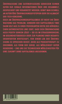 Text in leuchtendem Rot beschreibt Überwachungskapitalismus und kritisiert bürgerlichen Datenschutz. Unten ein Barcode.