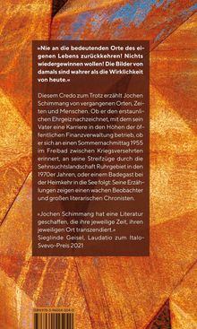 Zitat über die Wahrhaftigkeit vergangener Bilder. Text über Jochen Schimmang und seine Erinnerungen. Hintergrund in warmen Erdtönen.