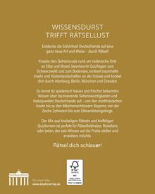 "Wissensdurst trifft Rätsellust" über Text über Rätselreise durch Deutschland. Logo unten zeigt stilisiertes Brandenburger Tor.