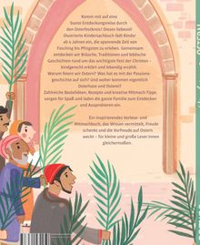 Ein inspirierendes Vorlese- und Mitmachbuch über Ostern. Zeigt Menschen mit Palmzweigen vor einem bogenförmigen Eingang.