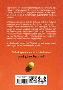 Text über Inklusion im Tennis, Slogan: „Einfach spielen, einfach dabei sein – just play tennis!“, gelber Tennisball.
