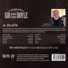 "Die geheimen Archive des Sir Arthur Conan Doyle. Alles auf Tod. Mehr vom Blitz Verlag auf blitz-verlag.de und instagram.com/blitz_verlag/. Personen: Axel Prahl, Andrew Harrison, u.a."