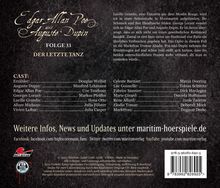 "Edgar Allan Poe und Auguste Dupin, Folge 33: Der letzte Tanz". Unter anderem steht dort ein Cast mit Namen der Sprecher.