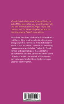 Text: „Freude hat eine befreiende Wirkung!“ Melanie Wolfers nutzt Freude zur Resilienzstärkung. Hintergrund: Lila. Unten Barcode.