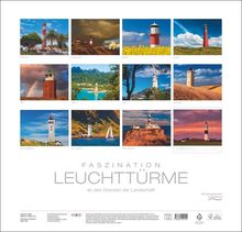 „Faszination Leuchttürme“: Eine Sammlung monatlicher Bilder von Leuchttürmen in verschiedenen Landschaften.