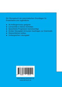 Ein Buchrückseite mit Texten: geeignet ab Anfängerniveau, übersichtlicher Aufbau, umfangreicher Lösungsteil. Barcode unten.