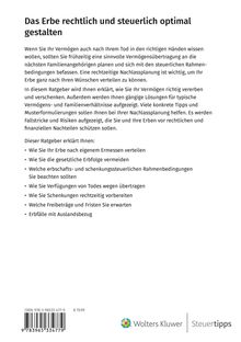 Titel: "Das Erbe rechtlich und steuerlich optimal gestalten." Logo von Wolters Kluwer Steuer Tipps. ISBN: 978-3-96533-477-9. 19,99 €.