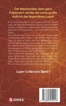 "Der Meisterdieb, dem ganz Frankreich verfiel: der erste große Auftritt des legendären Lupin! Lupin-Collection, Band 1." Im Hintergrund ist ein abstraktes, netzartiges Muster in warmen Brauntönen. Unten links ein rotes Logo mit weißem Text "AIONAS".